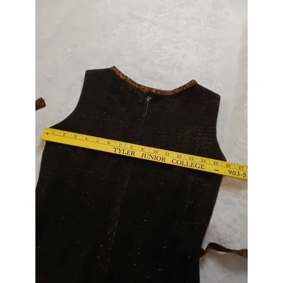 Vintage Camelot Patty Ann Black & Gold Glitter Sheath Dress With Belt Medium - Picture 6 of 9